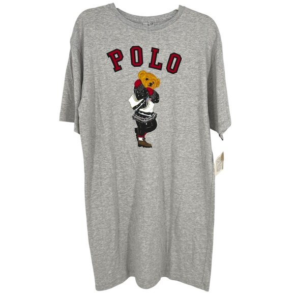 Ralph Lauren Polo Bear Ice Skates Skirt Flag Gray Sleep Shirt Size Medium NWT - Picture 1 of 10